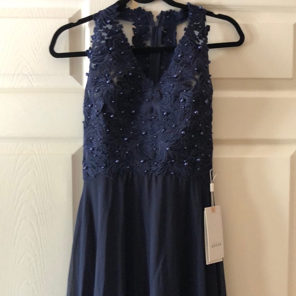 navy blue Prom/bridesmaids dress beaded 2 - Picture 5 of 11